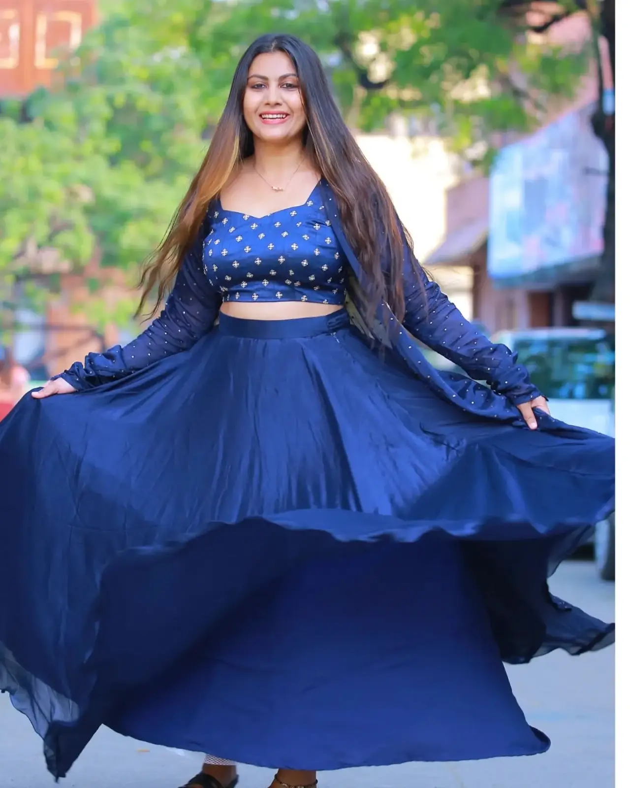 Indian TV Actress Priyanka Naidu in Blue Lehenga Choli